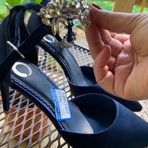 Blue rhinestone heels